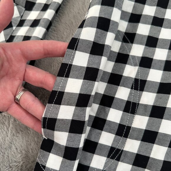 J. Jill Buffalo Plaid Black White Long Sleeve Shift Dress SMALL Pockets - Picture 4 of 7